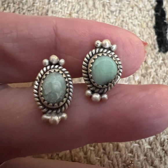 ❤️ Paloma Turquoise Navajo Southwestern Brushed 925 Stud Earrings Closed Back 4G - Picture 4 of 15